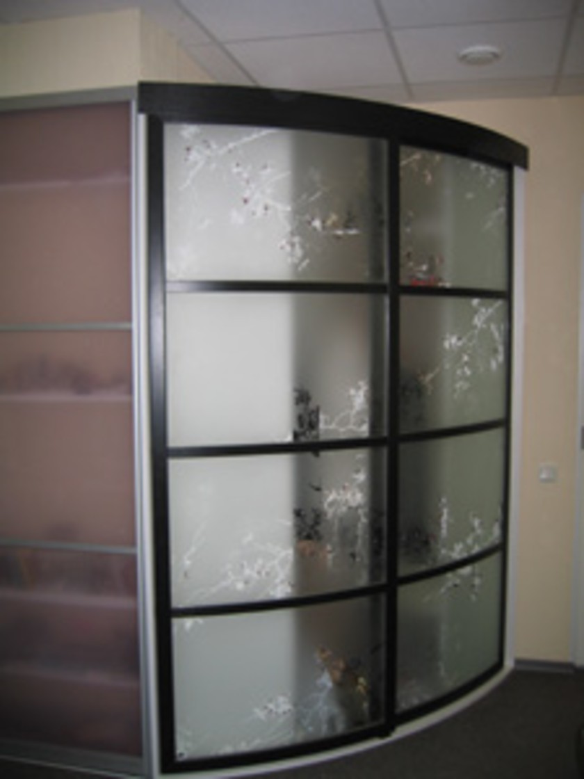 Шкаф купе радиусный с рисунком на стекле Химки
