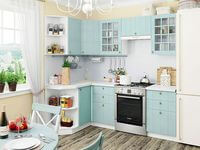 Небольшая угловая кухня в голубом и белом цвете Химки